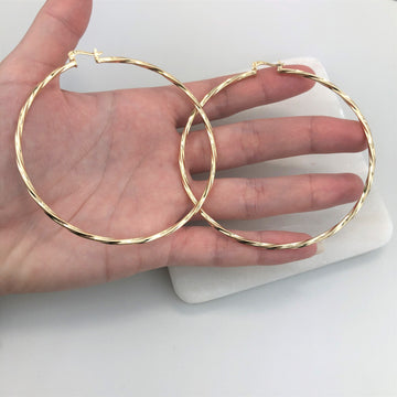 18K Gold Layered Oro Laminado 50 mm Double Texturized Twisted Hoops Wholesale 21.0241